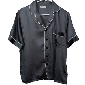 Ettitude Womens Sleepwear Shirt S Gray Contrast Piping Feminine Soft Girl Dreamy